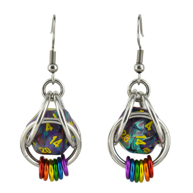 D20 Rainbow Pride Earring - Multi Color Dice D20 Rainbow Pride Earring - Multi Color Dice