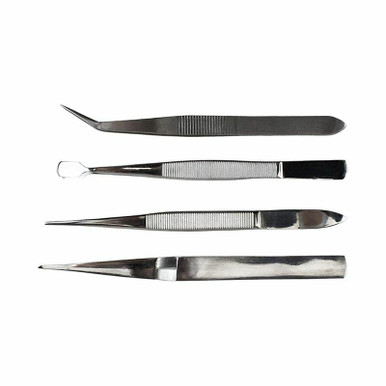 4-Piece Stainless Steel Tweezer Set with Pointed, Self Closing, Stamp,  Curved (4pcs) (Pouch)