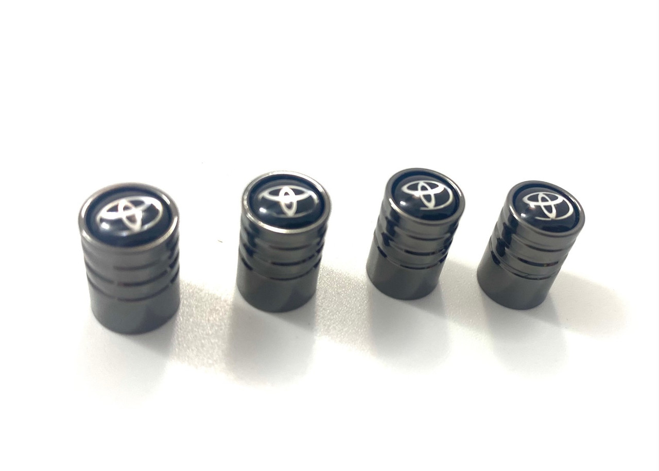 ~Black Chrome~ T-Logo Valve Caps 4pc Set for Toyota Models
