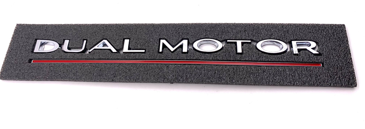 OEM Performance Model Dual Motor Emblem (Chrome + Red Underline) 