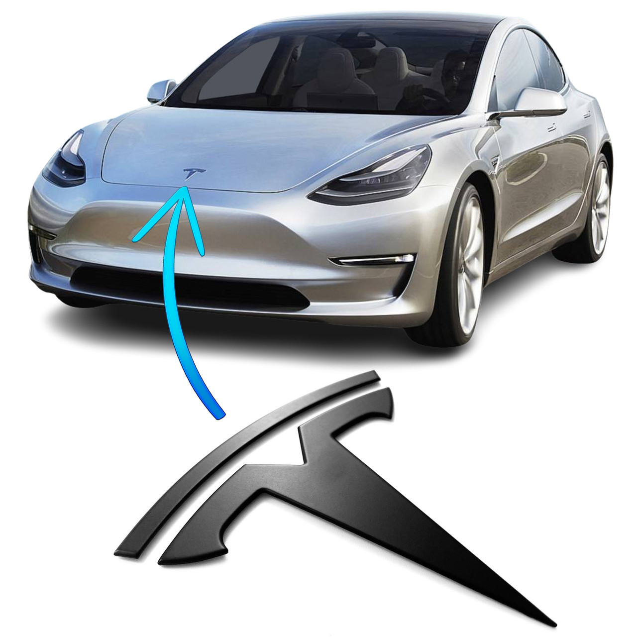 3.0 oem spec tesla t badge replacements front rear model 3 y s x 2024 satin  semi gloss black 2017 2018 2019 2020 2021 2022 2023 2024 stainless steel  ppf Model 3