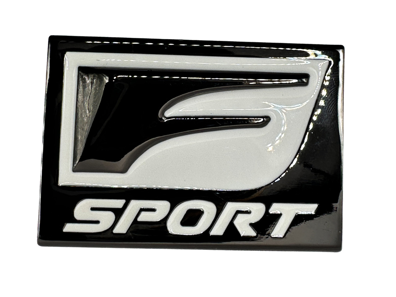 LEXUS F-Sport Fender Emblem Badge 2.50" x 1.75" (Black Chrome / White) 