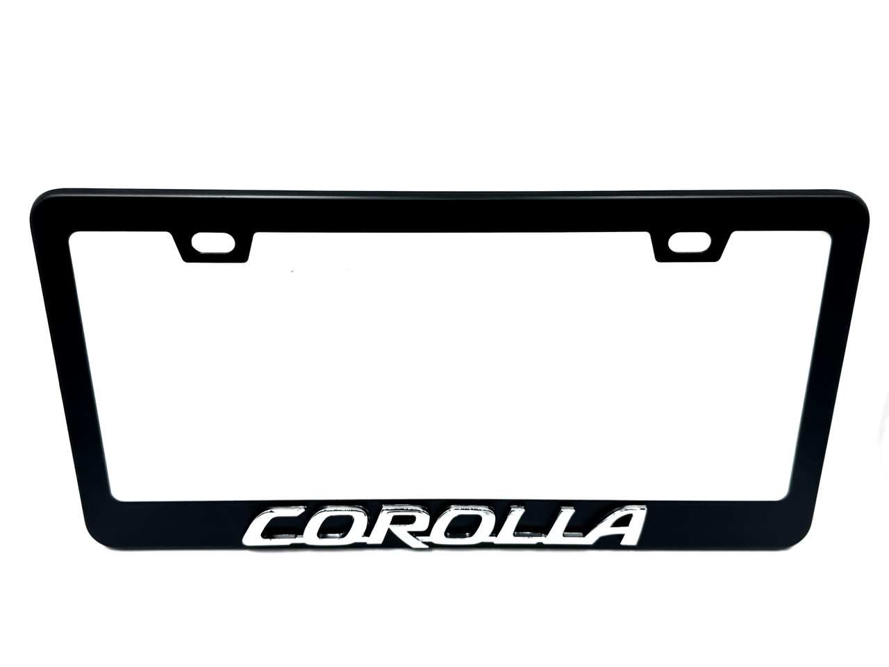 COROLLA Black License Plate Frame Stainless Steel with Chrome Logo