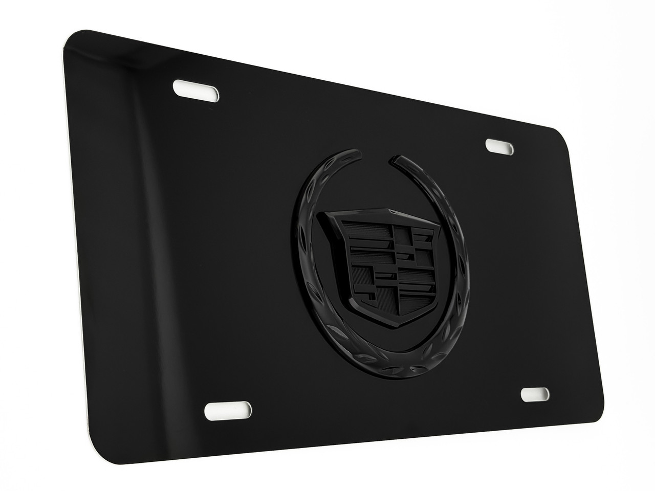 CADILLAC FRONT VANITY License Plate withGLOSS BLACK Badge