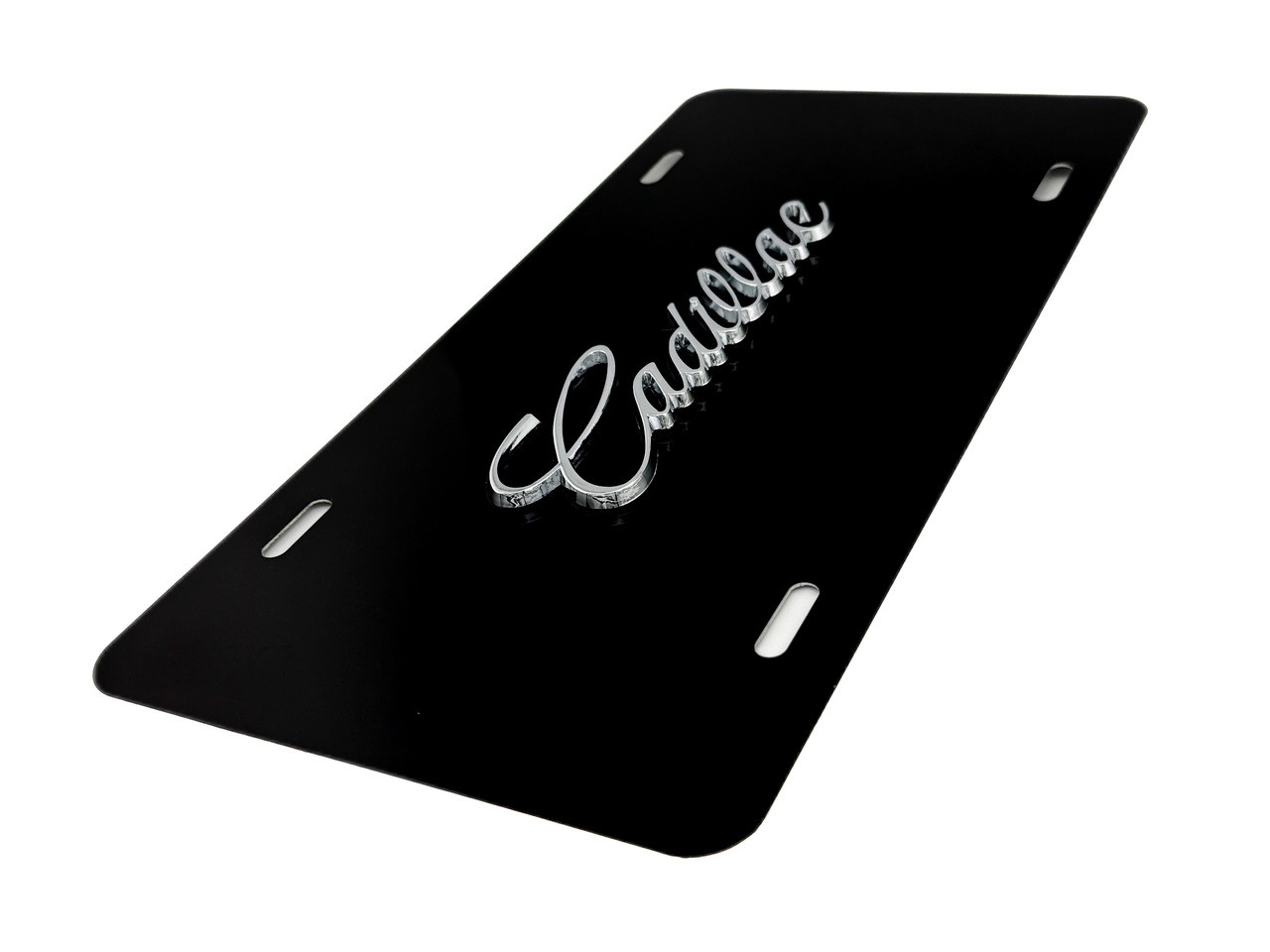 CADILLAC FRONT VANITY License Plate with CHROME Script Letter Badge