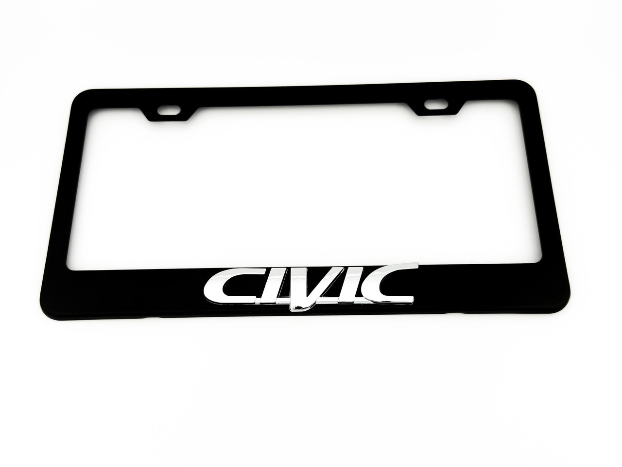 CIVIC Black License Plate Frame Logo Stainless Steel (Chrome Logo) 