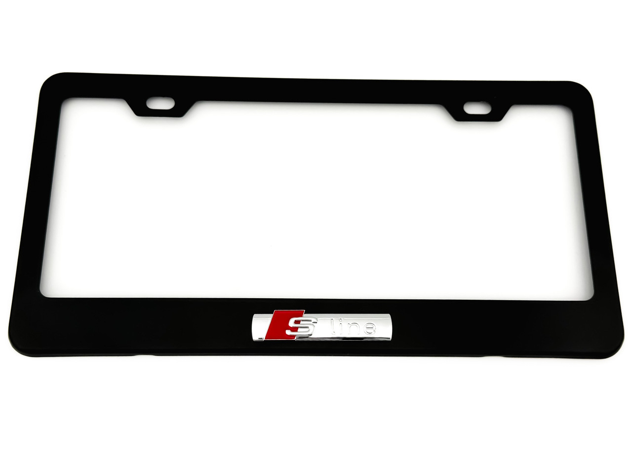 AUDI BLACK License Plate Frame Stainless Steel (Chrome  S-Line Logo) 