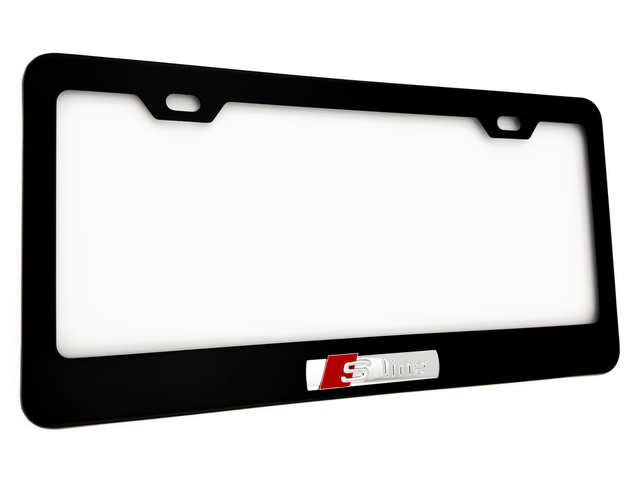 AUDI BLACK License Plate Frame Stainless Steel (Chrome  S-Line Logo) 