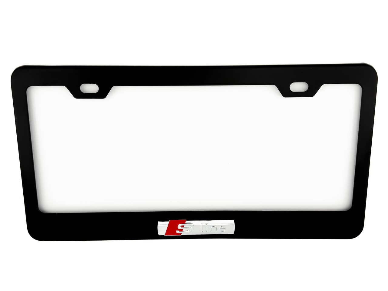 AUDI BLACK License Plate Frame Stainless Steel (Chrome  S-Line Logo) 