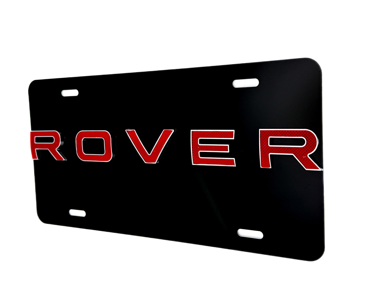 ROVER FRONT VANITY License Plate with CHROME/ RED Badge 