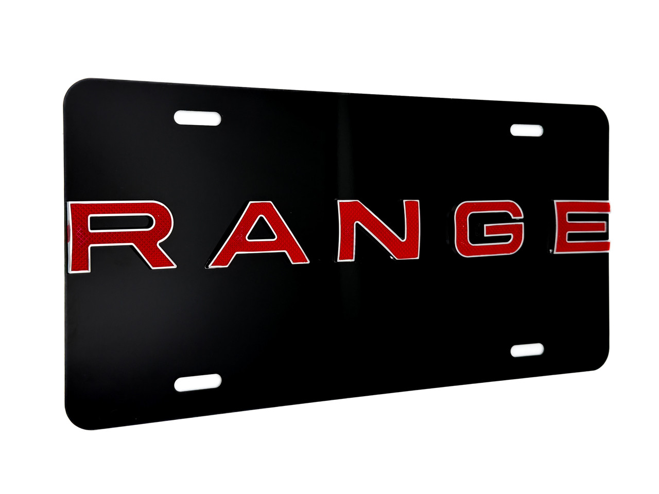 RANGE FRONT VANITY License Plate with CHROME/RED Badge 