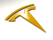 Warm Yellow Tesla T Badge logo emblem 