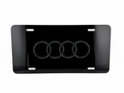 AUDI FRONT VANITY License Plate with OEM GLOSS BLACK RINGS Badge