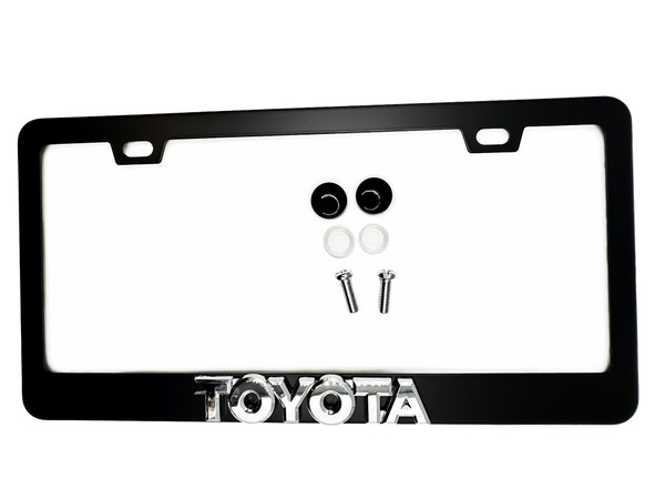 TOYOTA BLACK License Plate Frame Logo Stainless Steel with Chrome Logo TOYOTA BLACK License Plate Frame Logo Stainless Steel with Chrome Logo