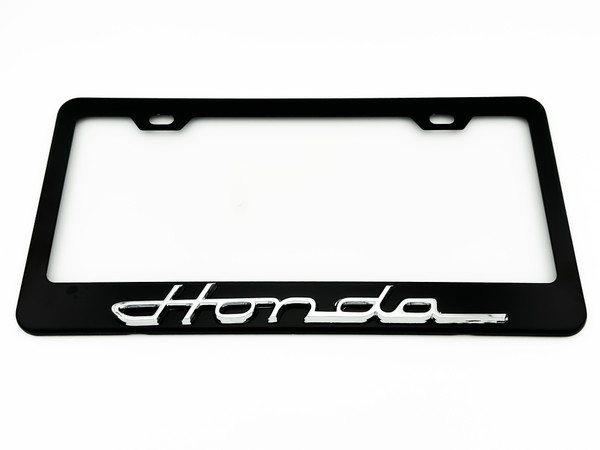 HONDA SCRIPT Chrome Emblem Black License Plate Frame Logo Stainless Steel HONDA SCRIPT Chrome Emblem Black License Plate Frame Logo Stainless Steel