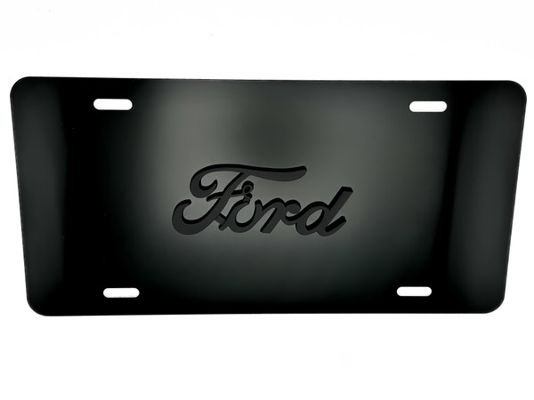 FORD FRONT VANITY License Plate with OEM BLACK Letter Badge FORD FRONT VANITY License Plate with OEM BLACK Letter Badge