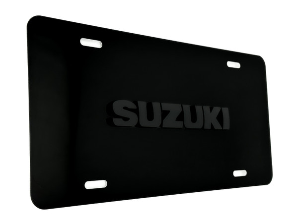 SUZUKI FRONT VANITY License Plate with Matte Black Letter Badge SUZUKI FRONT VANITY License Plate with Matte Black Letter Badge