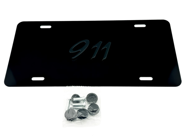 FRONT VANITY License Plate with OEM BLACK Letter Badge for Porsche 911 FRONT VANITY License Plate with OEM BLACK Letter Badge for Porsche 911
