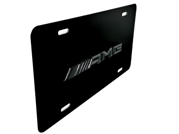FRONT VANITY License Plate with OEM BLACK Letter Badge for Mercedes AMG