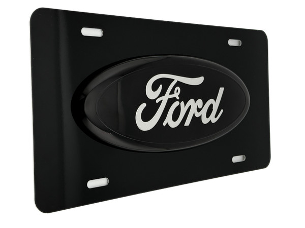FORD FRONT VANITY License Plate with OVAL BLACK / CHROME Badge FORD FRONT VANITY License Plate with OVAL BLACK / CHROME Badge