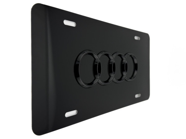 AUDI FRONT VANITY License Plate with OEM GLOSS BLACK RINGS Badge