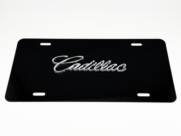 CADILLAC FRONT VANITY License Plate with CHROME Script Letter Badge