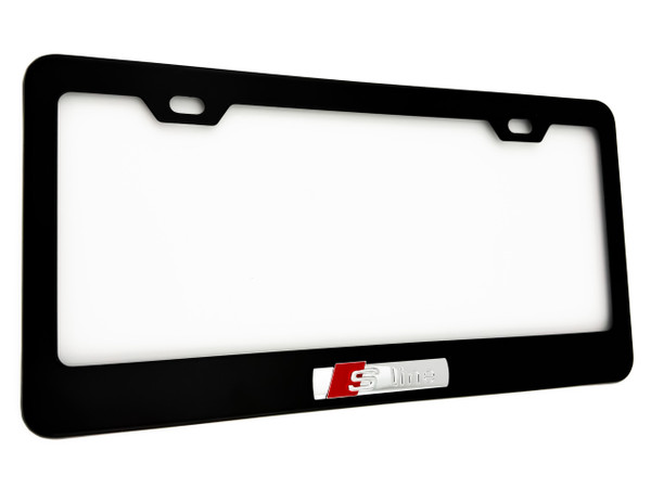 AUDI BLACK License Plate Frame Stainless Steel (Chrome  S-Line Logo) 