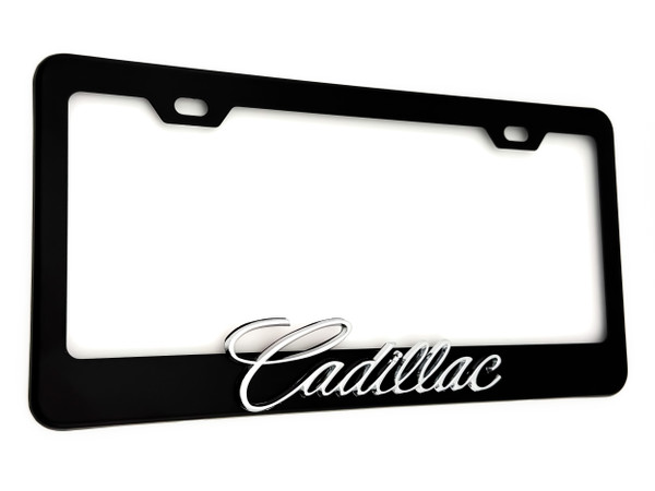 CADILLAC Black License Plate Frame Stainless Steel (Chrome Logo) 