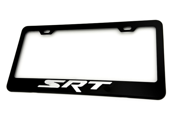SRT Black License Plate Frame Stainless Steel Chrome Logo 