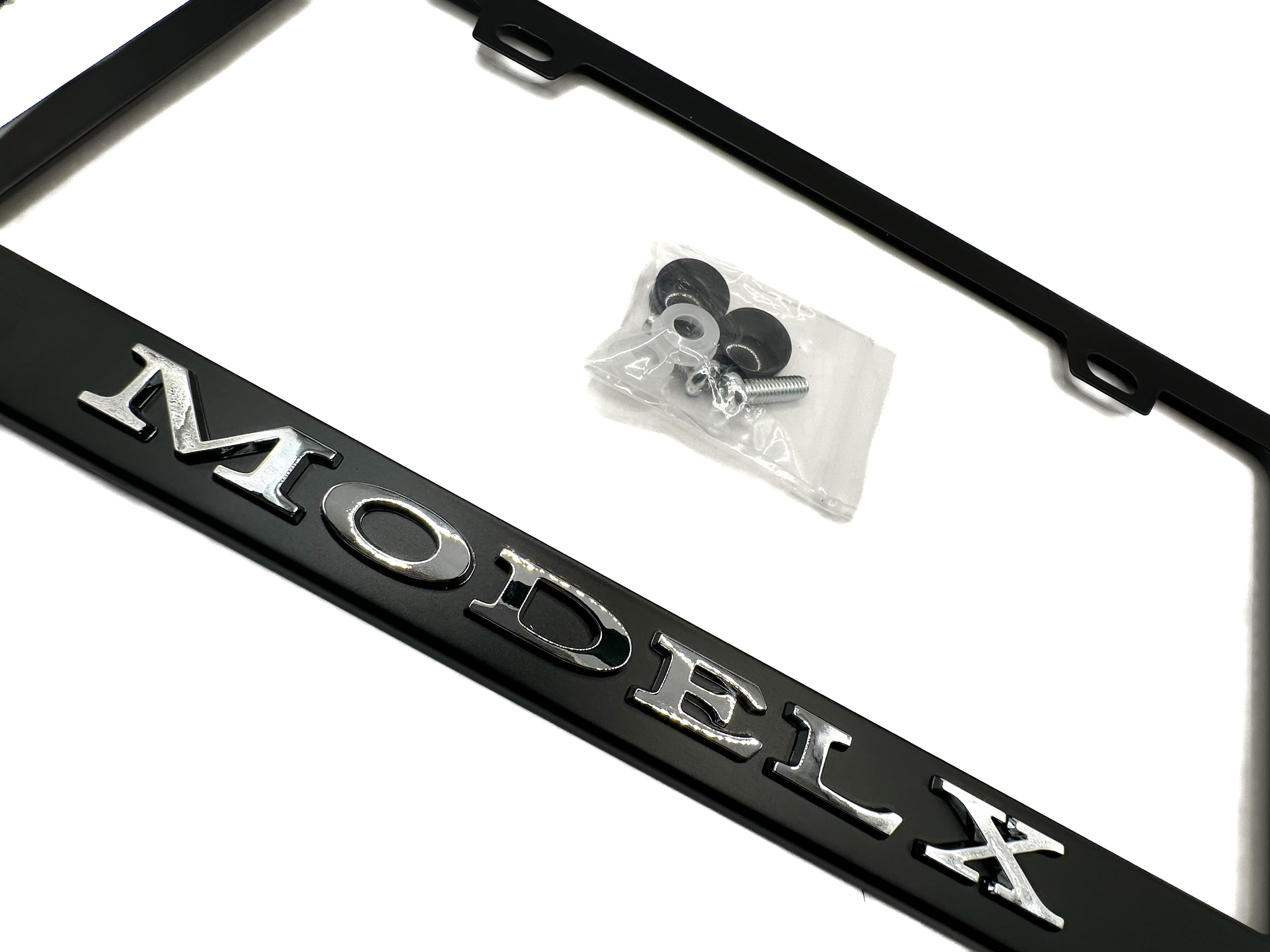 model X black oem spec license plate frame number tag frame satin