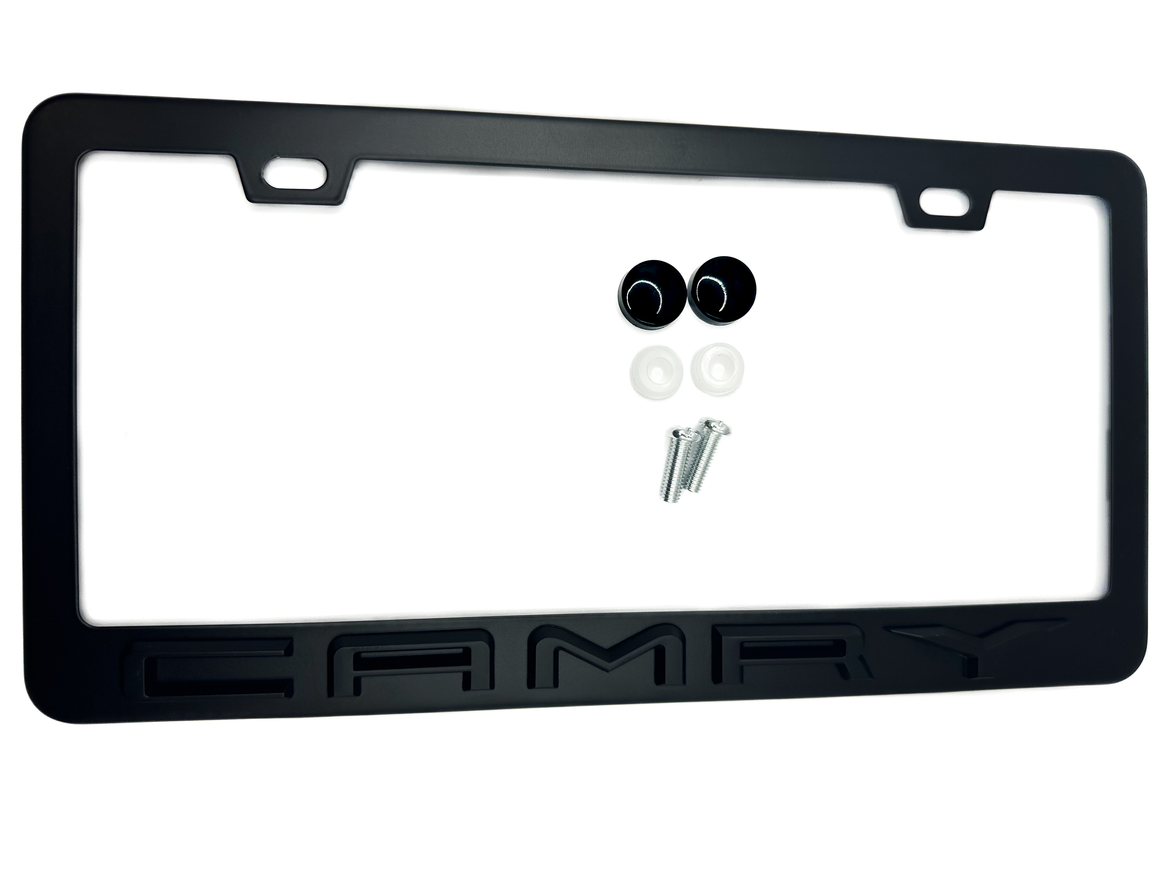 black camry license plate frame number tag black trim satin matte