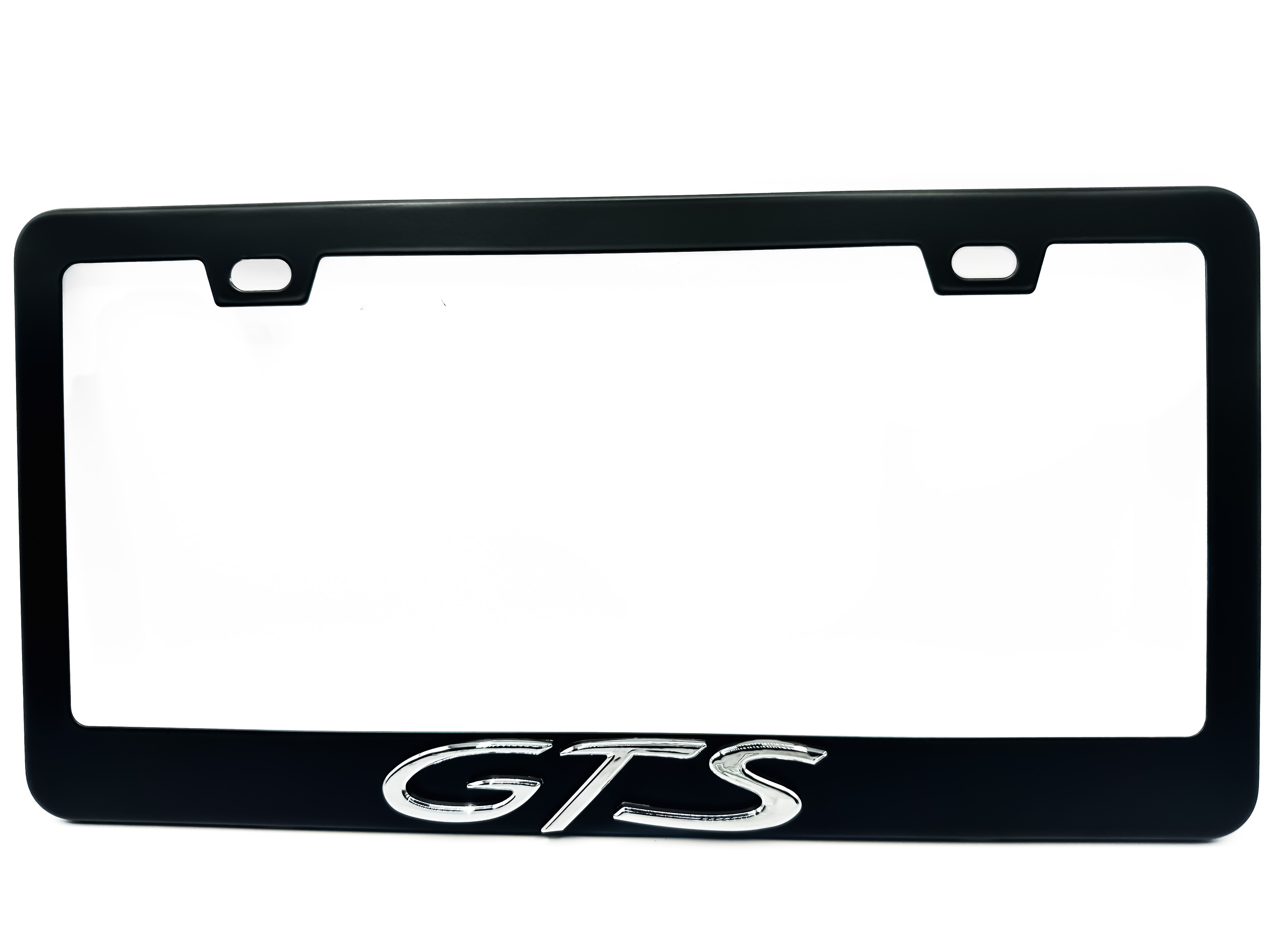 black GTS license plate frame number tag black trim satin matte