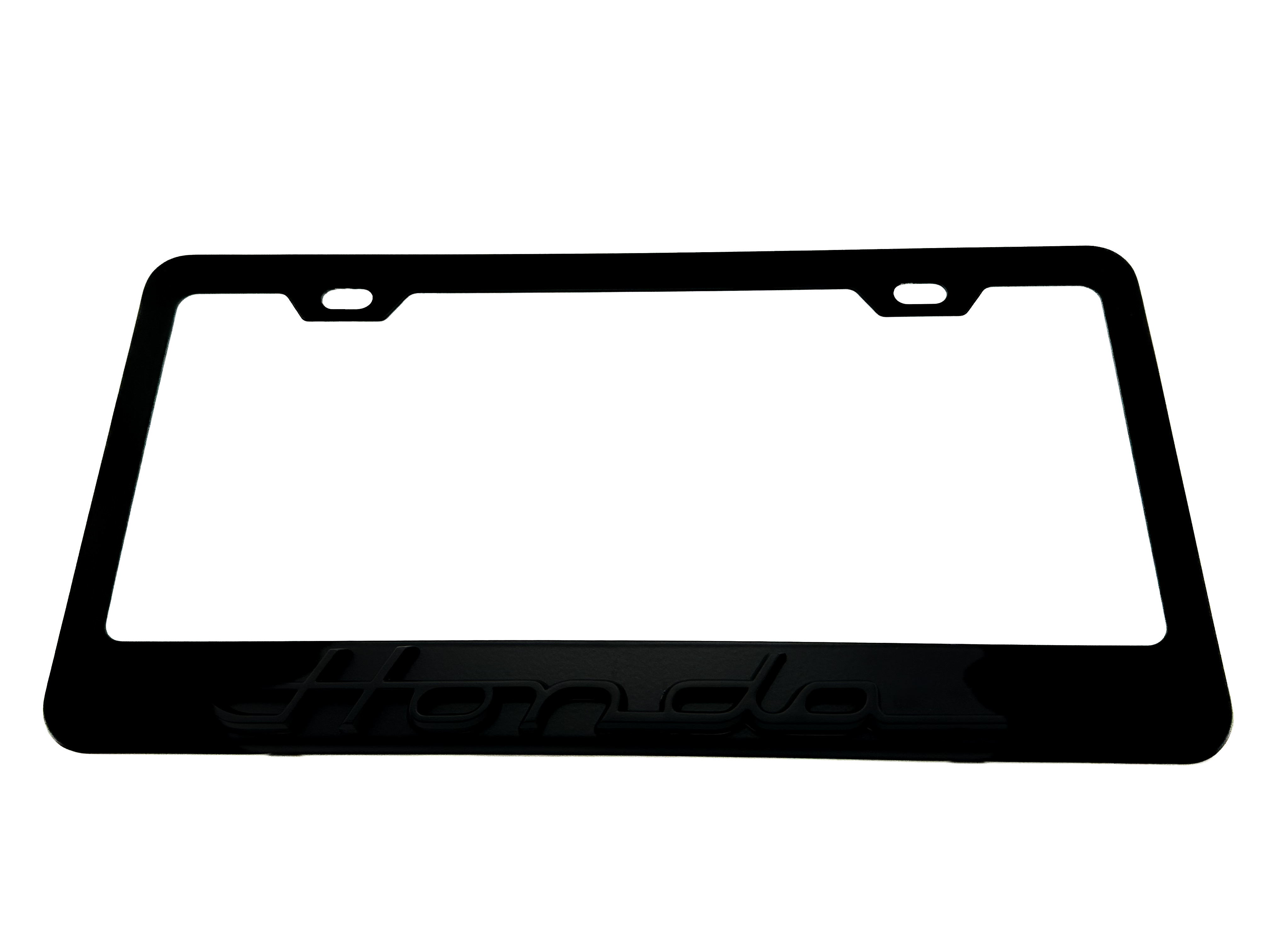 Honda script cursive logo black license plate frame stainless