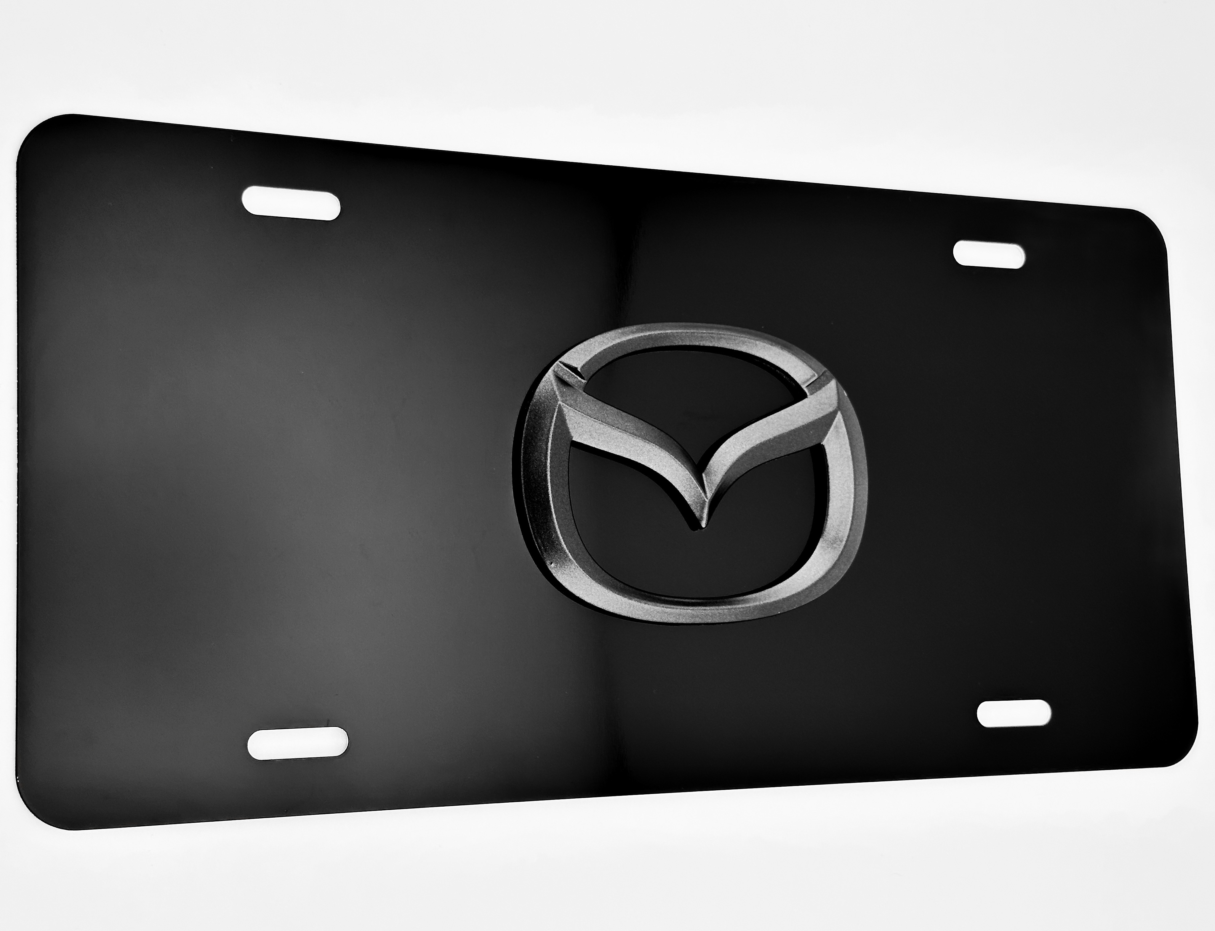 Mazda front vanity plate license frame black logo gloss black