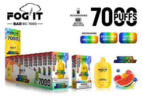 FOG IT BAR BC7000 RECHARGEABLE 5% NICOTINE DISPOSABLE 7000 PUFFS 15ML - TROPICAL RAINBOW BLAST