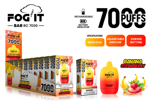 FOG IT BAR BC7000 RECHARGEABLE 5% NICOTINE DISPOSABLE 7000 PUFFS 15ML - BANANA STRAWBERRY