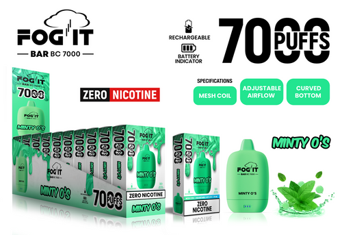 FOG IT BAR ZERO NIC BC7000 RECHARGEABLE DISPOSABLE 7000 PUFFS 15ML - MINTY O'S