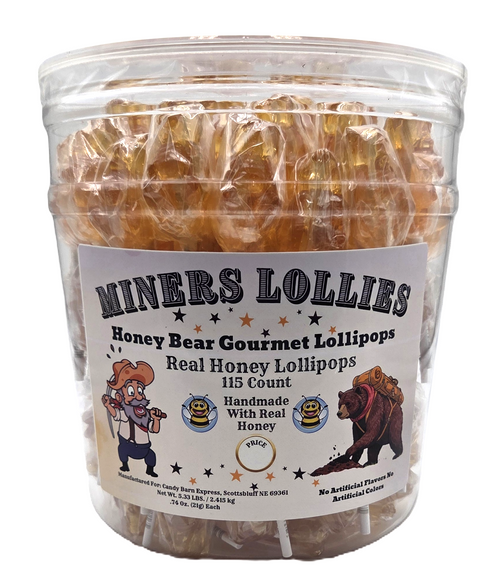 Miners Lollies - Honey Bear Gourmet Lollipops - 115 Ct. Jar
