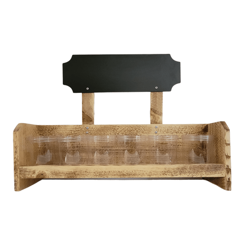 6 Count Cedar Single Shelf Display With 6 Jars and Labels
