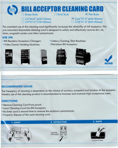 Presaturated Bill Validator Cleaning Cards, Compatible with All Bill Validators, Readers and Currency Counters - 2.5" by 7.5"