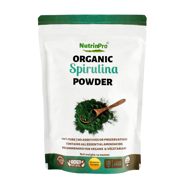 NutrinPro Spirulina Powder for Juice and Smoothy Mix; 100% Natural, Organic and Gluten Free, with High Protein, Vitamins, Antioxidants and Minerals (12 Ounces)