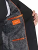 Tallia Solid Black Coat, interior view with gray paisley lining and orange accents.