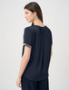 Womens Navy Satin Tee with Rhinestone Band on Sleeves