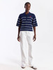 Navy Polo with White Stripes and Red Heart Embroidery