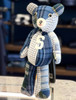 Blue and White Patchwork Teddy Bear with S Logo