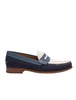 Baldwin Navy Suede Penny Loafer by Johnston & Murphy, showcasing blue and white color blocking.