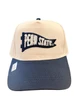Ponyflo Penn State Pennant Hat, beige and navy blue cap with white logo, official team colors.