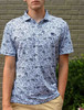 Penn State Tailgater 2.0 Polo by Johnnie-O, blue and white short sleeve collared shirt.