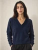 Autumn Cashmere Long Sleeve Double Vee Sweater in navy blue color.