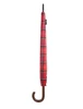 Barbour Cardinal Tartan Walker Umbrella with wooden handle and red plaid canopy, 36 inch spread.